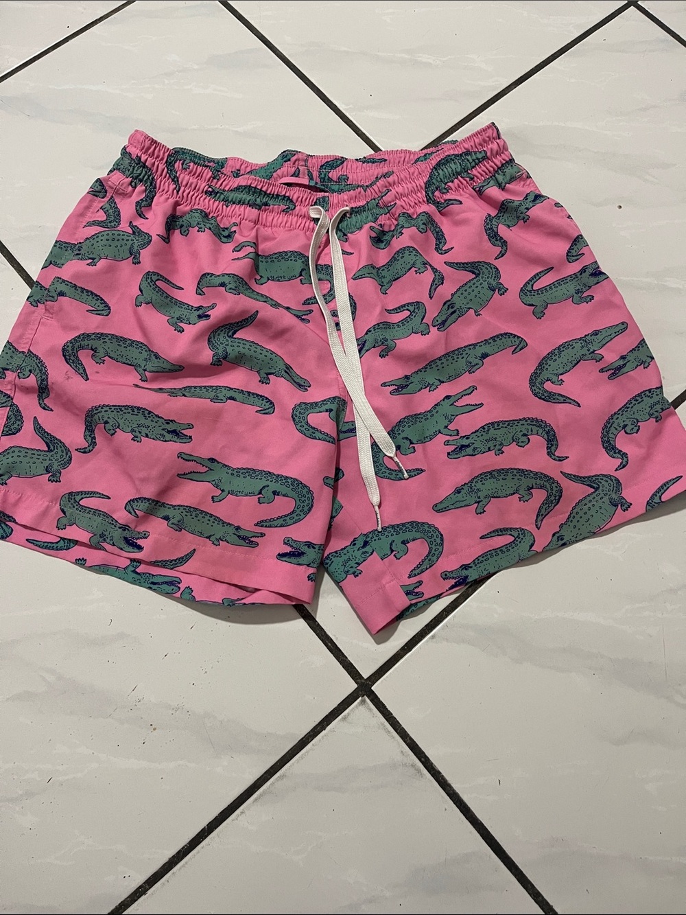 chubbies Pink Swim Trunks with Green Octopus Print